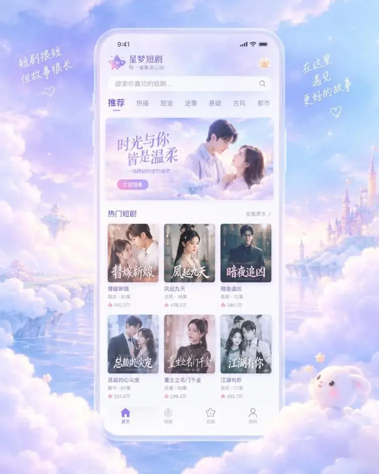 黄果新短剧 APP - 治愈系短剧首页 黄果新短剧 APP 首页界面